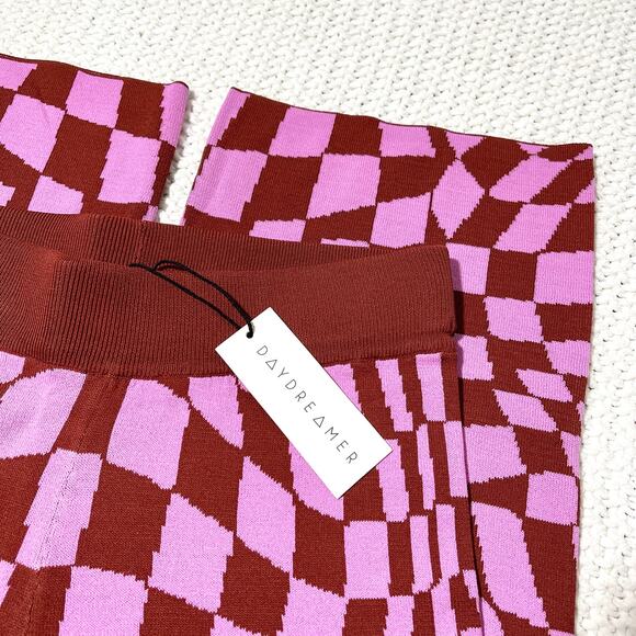 NWT Daydreamer Pink and Brown Checkered Magenta Wave Knit Pant S - Picture 5 of 9